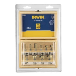 Irwin Frezenset 10-delig Voor Bovenfrezen Met 8mm Aansluiting. In Houten Kistje.