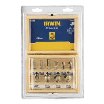 Irwin Frezenset 10-delig Voor Bovenfrezen Met 8mm Aansluiting. In Houten Kistje. 1 Irwin Frezenset 10-delig Voor Bovenfrezen Met 8mm Aansluiting. In Houten Kistje.