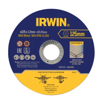Irwin Pro Doorslijpschijven Ø125 Mm. Dikte 1.2 Mm. Voor Metaal. 10 Stuks In Blik. 2 Irwin Pro Doorslijpschijven Ø125 Mm. Dikte 1.2 Mm. Voor Metaal. 10 Stuks In Blik. - Afbeelding 2