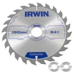 Irwin Cirkelzaagblad Ø190 Mm. Inclusief Reduceerringen Waardoor Geschikt Voor Asgat 16, 20 En 30 Mm, Vertanding 24T