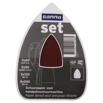 GAMMA Schuurpapier Handpalmshuurmachine 140x98mm Set Klittenband 5 Stofgaten 20 St. 2 GAMMA Schuurpapier Handpalmshuurmachine 140x98mm Set Klittenband 5 Stofgaten 20 St. - Afbeelding 2